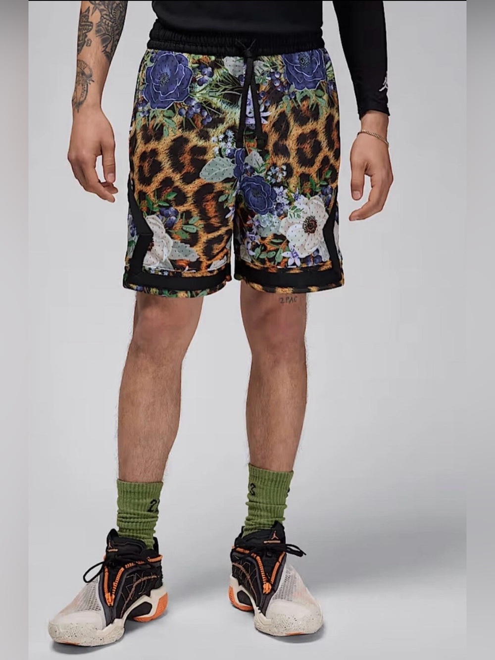 Jordan Diamond Shorts Black Leopard Blue Floral Print Mens L Jungle Unique Rare